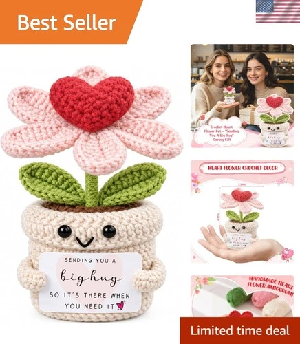 Thinking of You Gifts for Women Crochet Heart Flower Plant - Sending You A Bi... - product listing photo