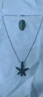 Vintage 70s TURQUOISE 925 SILVER MARIJUANA LEAF NECKLACE/PENDANT/RING SET, SIGND