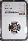 NGC MS-65 BN 1931-P Lincoln Cent, Attractively Toned, Blazing Gem.