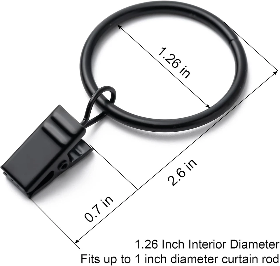 Paquete de 36 anillos de cortina 1,26 con clips perchas de cortinas de metal para 1 varilla negro Foto 2 de 4