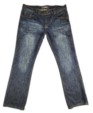 Flypaper Jeans Mens 38x32 Blue Straight Leg Distressed Denim Classic 100% Cotton