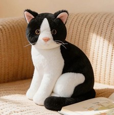 Black White Kitten Cat Plush Toy 10" Cute Stuffed Animal Doll Kids Birthday Gift