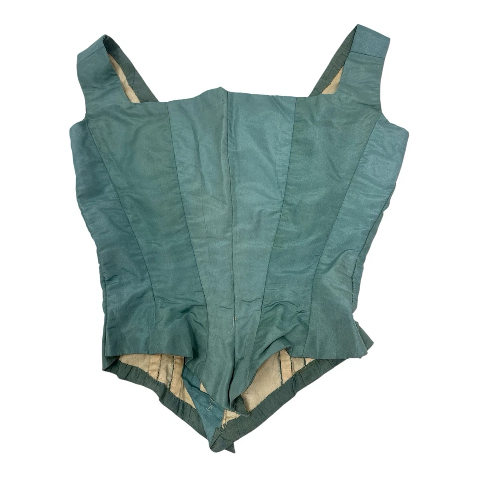 Precioso corpiño corpiño antiguo azul verde victoriano eduardiano Foto 2 de 4
