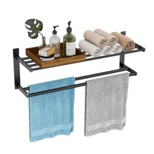 24" Black Bathroom Towel Rack 2 Tier Wall Mounted Shelf with Double Bar