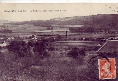 CPA 77 ca. Coulommiers CHAMIGNY La Madeleine et la Vallée de la Marne.Schrift 1914