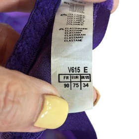 Aubade Paris Bra French Kiss Purple Floral Lace Unlined Underwire Balconette 34E