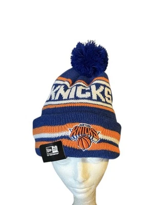 New York Knicks New Era Beanie Knit Pom Winter NBA Hat Blue, Orange & White - Image 1 of 4
