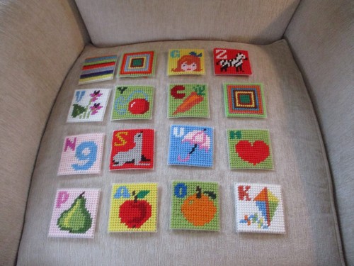 30 Alphabet Needlepoint Plastic Canvas Hand Stitched Baby Block Panels - Picture 5 of 6