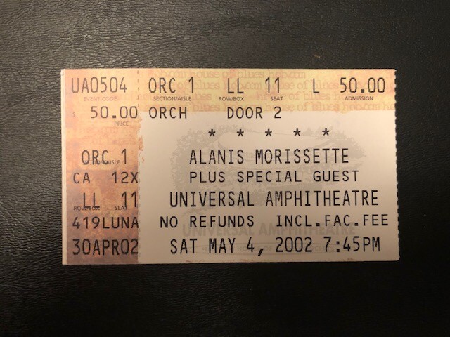 Alanis Morisette concert ticket stub May 4 2002 LA's Universal Amphitheatre