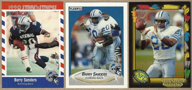 1990 91 BARRY SANDERS 3 Card Lot Fleer Wild Card Stars N Stripe 