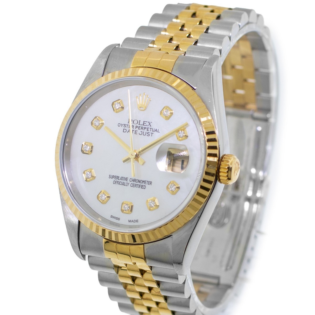 Rolex Datejust 36mm Yellow Gold Steel Mother of Pearl Diamond Dial