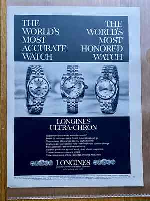Longines Ultra-Chron Most Accurate Wittnauer Original 1969 Vintage Ad Werbung