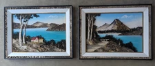 2 Vintage Japanese Mixed Media Framed Landscape Natural Art. Bark & Moss 3D