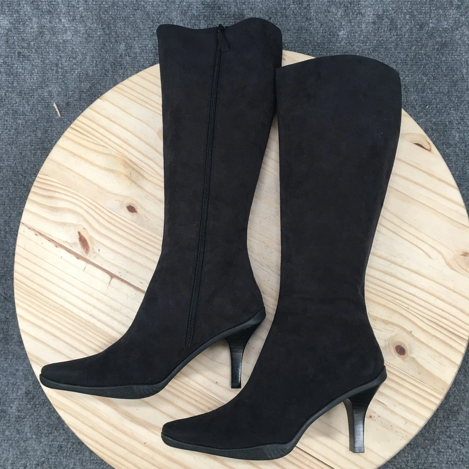 Me Too Boots Womens 8.5 Sensation Q Tall Riding Black Almond Toe Stilleto Heels - Image 2 of 4