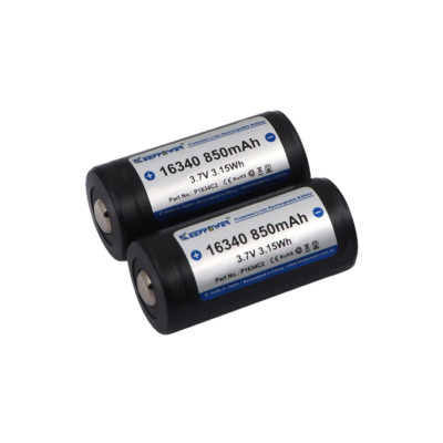 Keeppower 16340 Protected Li-ion Battery Rechargeable 3.7V 850mA (2 Pack)