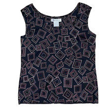 Jones New York Women's Geometric Top Large Black Red Sleeveless Tank Blouse