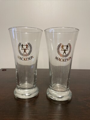Mackeson Stout Beer glasses set of two, 12 oz, gold logo