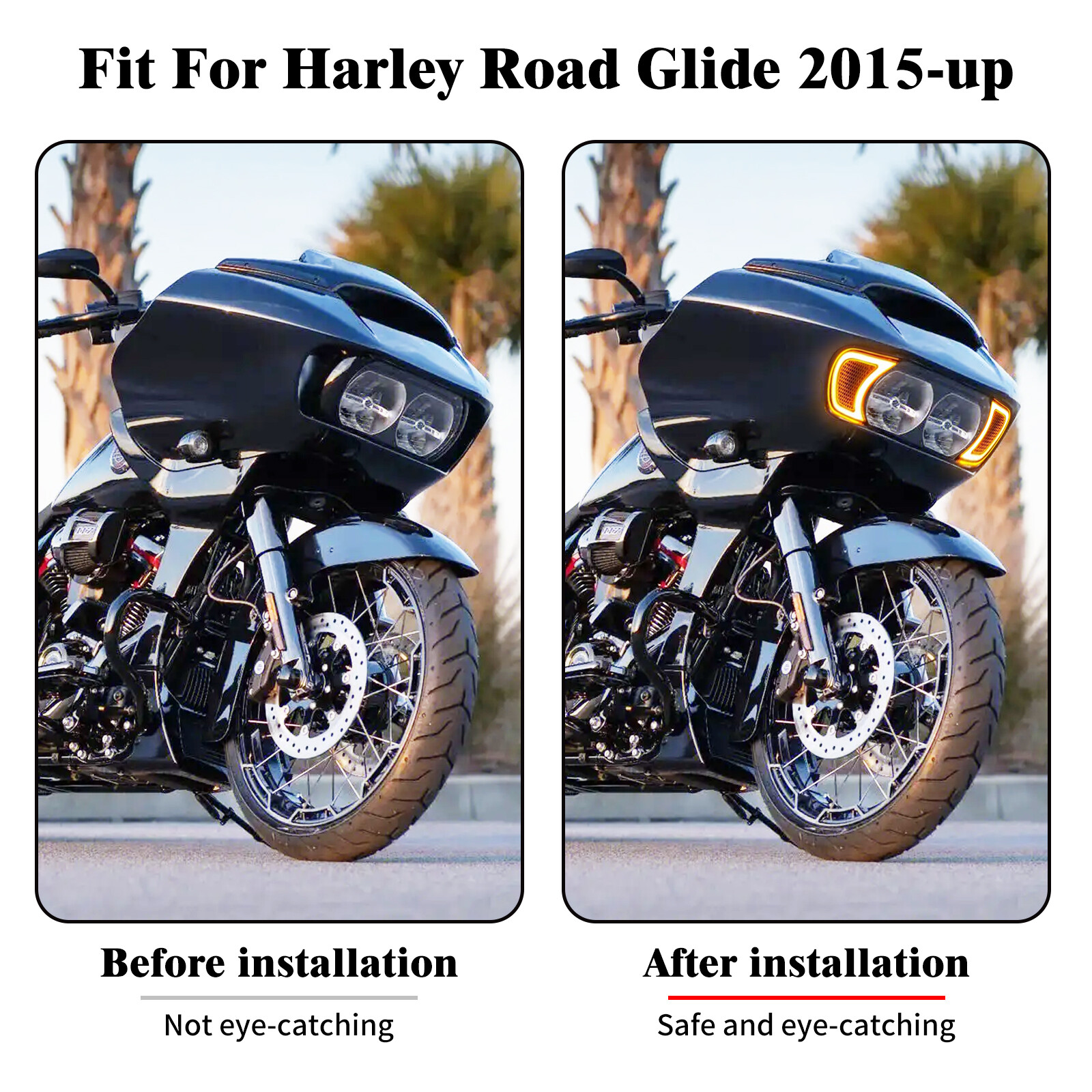 Amber White w/ Smoke Lens Headlight Vent Accent LED Light For Harley Road Glide