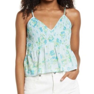 BP Floral Smocked Crop Camisole Sleeveless Top Blue Sina Sketched