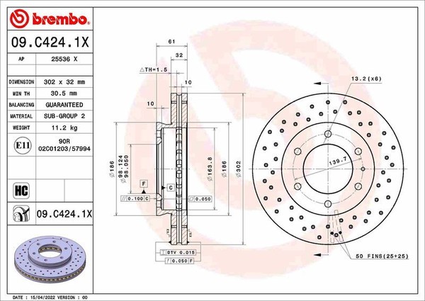 2X Brembo 09.C424.1X Bremsscheibe FüR Ford-image