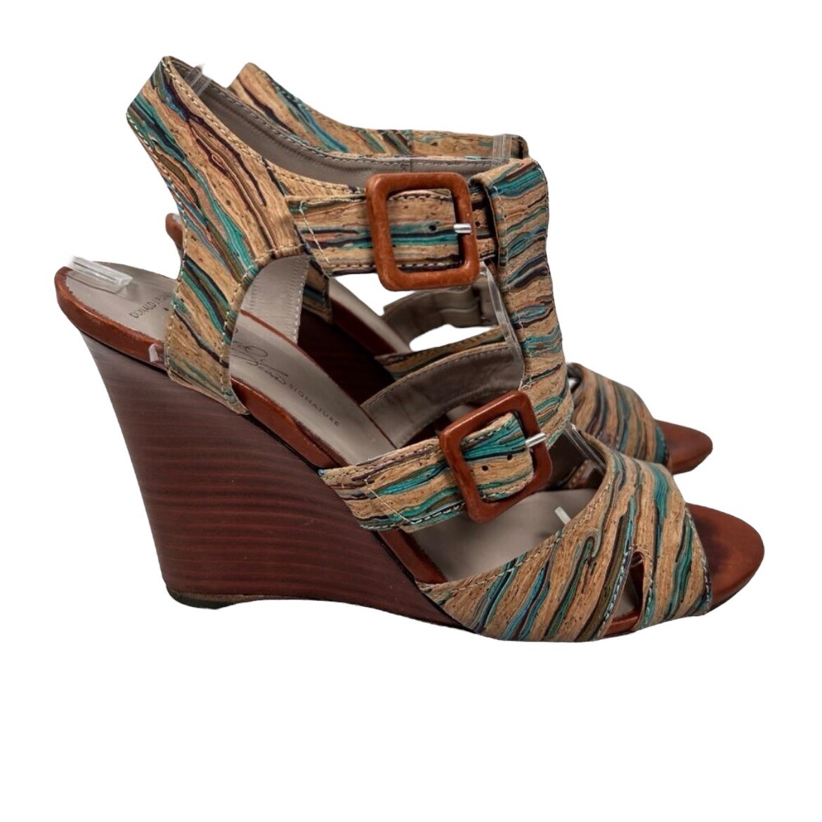 Donald Pliner Couture Hand Painted Cork Wedge Size Sandal Shoe