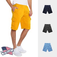 Mens Fleece Cargo Sweat Shorts Multi Pockets Heavy Pants Casual Sports Bottons
