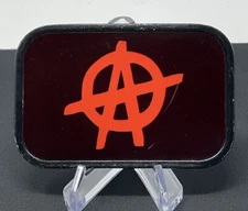 RARE Red w Blood Red Background Anarchy Anarchist Symbol Buckle Down Belt Buckle