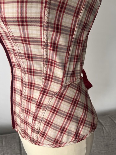 M&S Limited Collection Fully Boned Burgundy & Cream Check Corset Size 14 - BNWT - Picture 8 of 16