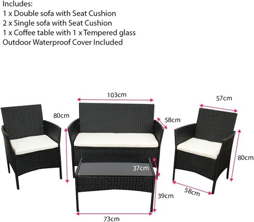 Rattan Garden Furniture 4 Piece Set Outdoor Wicker Bistro Sofa Chair Table Patio - Picture 8 of 16