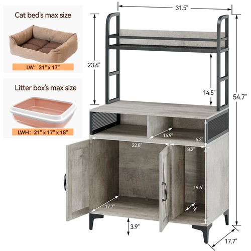 Large Hidden Litter Box Furniture w/ Shelves and Charging Station Cat Enclosure - Picture 8 of 10