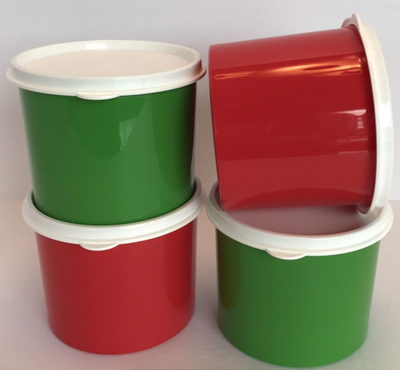 Tupperware Christmas Gift Canisters Set of 4 w/ Seals 2-cup Red