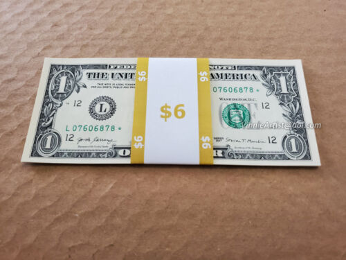 Sechs (6) *STAR NOTE* One Dollar Scheine Stempelglanz 1 Dollar Scheine 2017 Star Notes - Bild 4 von 6