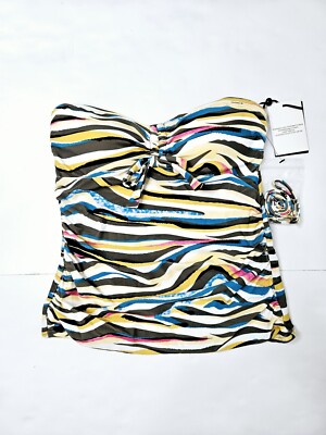 DKNY Women's Printed Bandeau Bow Watercolor Zebra Multicolor Tankini Size S NEW