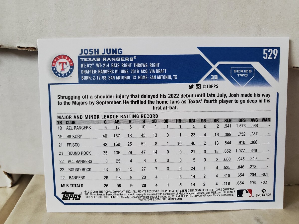 jungページ2 Josh Jung 2023 Topps Series 2 #529 Base Rookie Card RC
