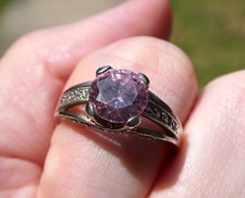 Sterling Silver Pink and White Round Cut Crystal Ring 925 Size 10 4.9 Grams