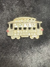 Broche prendedor vintage de pedrería tono plata trolley teleférico de San Francisco