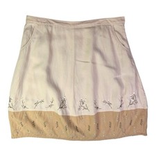 J. Jill Size 18P Linen Skirt Floral Embroidered Tan Cream Side Zip