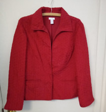 Chico's Women  s Open Front Texture Blazer Lined Jacket Red Lightweight Size 2