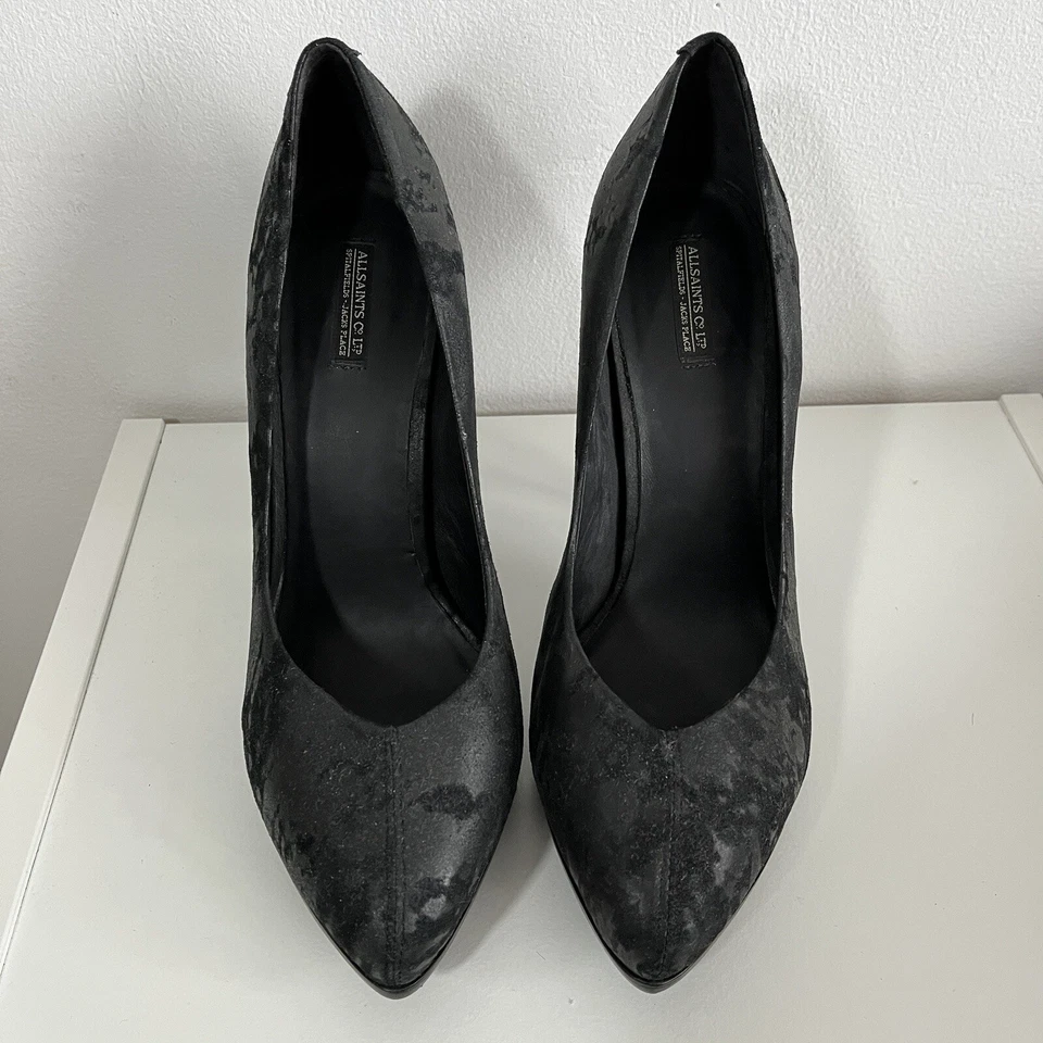 All Saints Ladies EU 40 UK 7 Real Suede Black High Stiletto Heels Shoes VGC - Image 3 of 4
