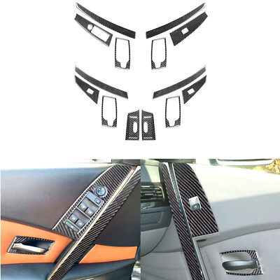 16Pcs Carbon Fiber Interior Door Panel Cover Set For BMW 5 Series E60 2004-2010