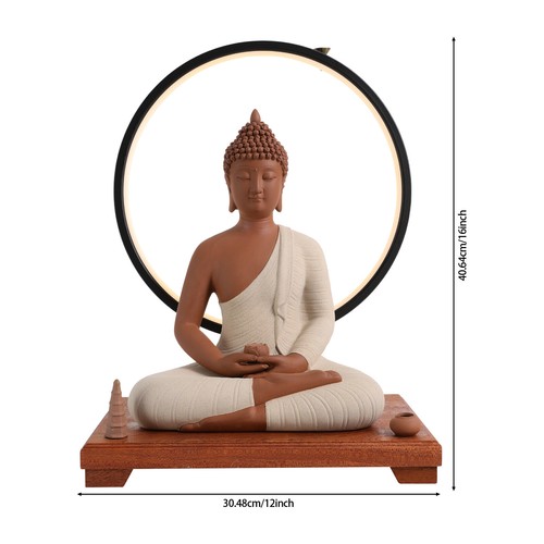 Ceramic Buddha Statue with LED Halo & Wooden Base – Unique Home Decor - Bild 2 von 16