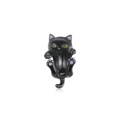 925 Silber Kleiner Charm-Anhänger Schwarze Katze für Armbänder, Damen & Mädchen