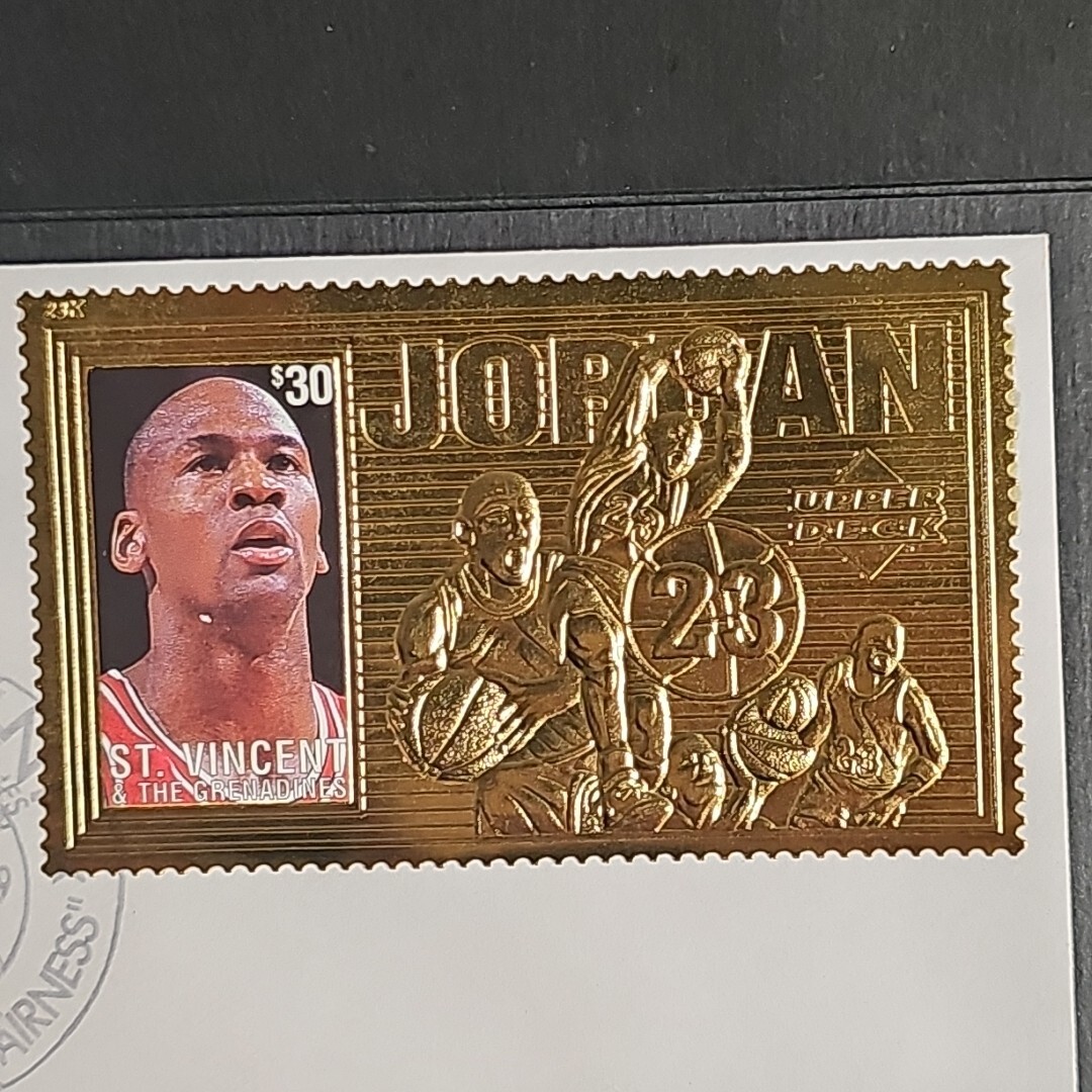 マイケル・ジョーダン　23K（金箔）　切手小型シート 美品  NBA 激レア MICHAEL JORDAN STAMP 23KT GOLD STAMP UPPER DECK FAREWELL TO “HIS