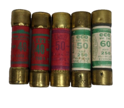 Lot Of 5 3x .75 250 Volts Fuses Itt 40 Amp x2 Eagle And Eco 50 Ampx 1 Eco 60 Amp