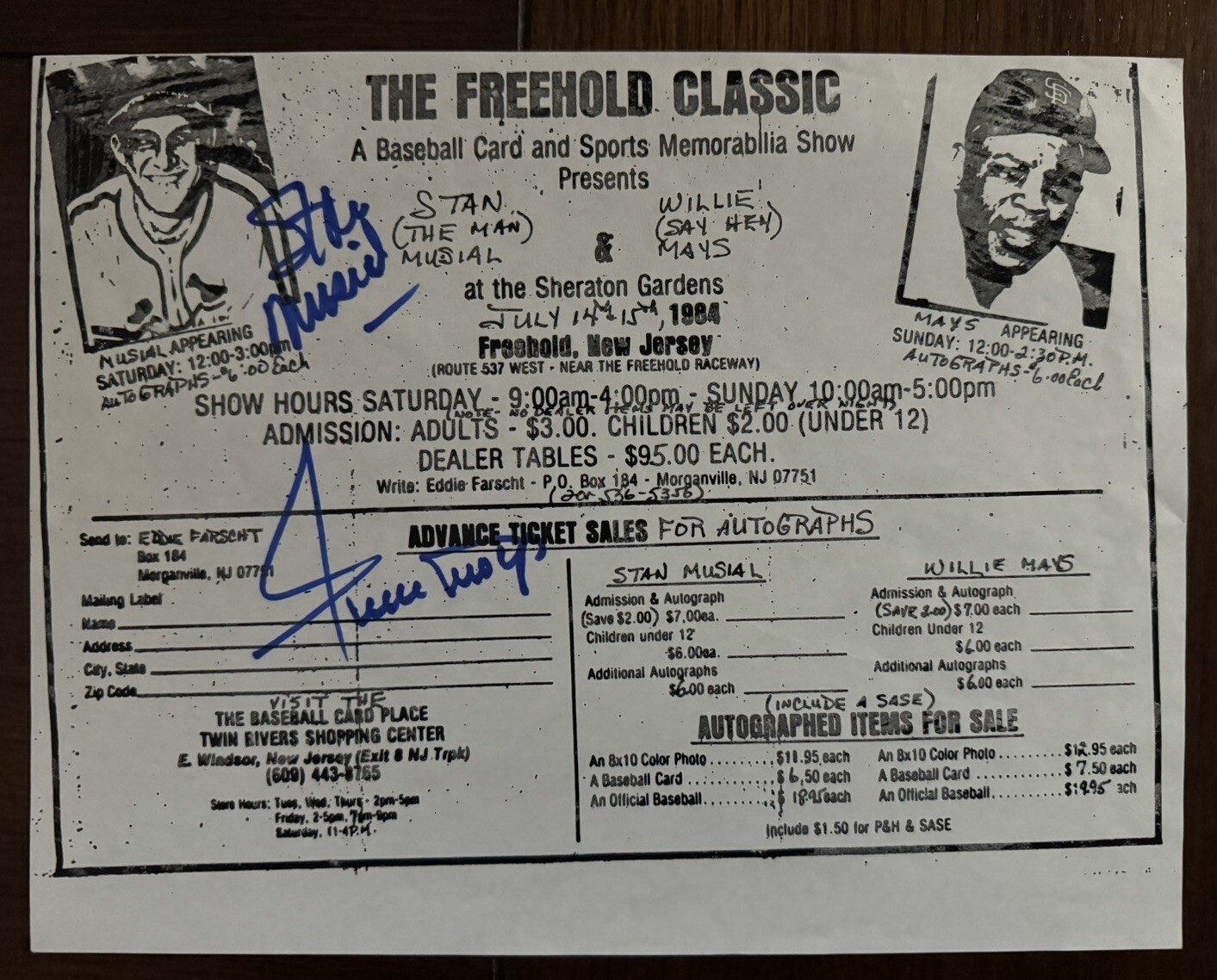 Willie Mays & Stan Musial SIGNED 1984 Freehold,NJ Classic card show