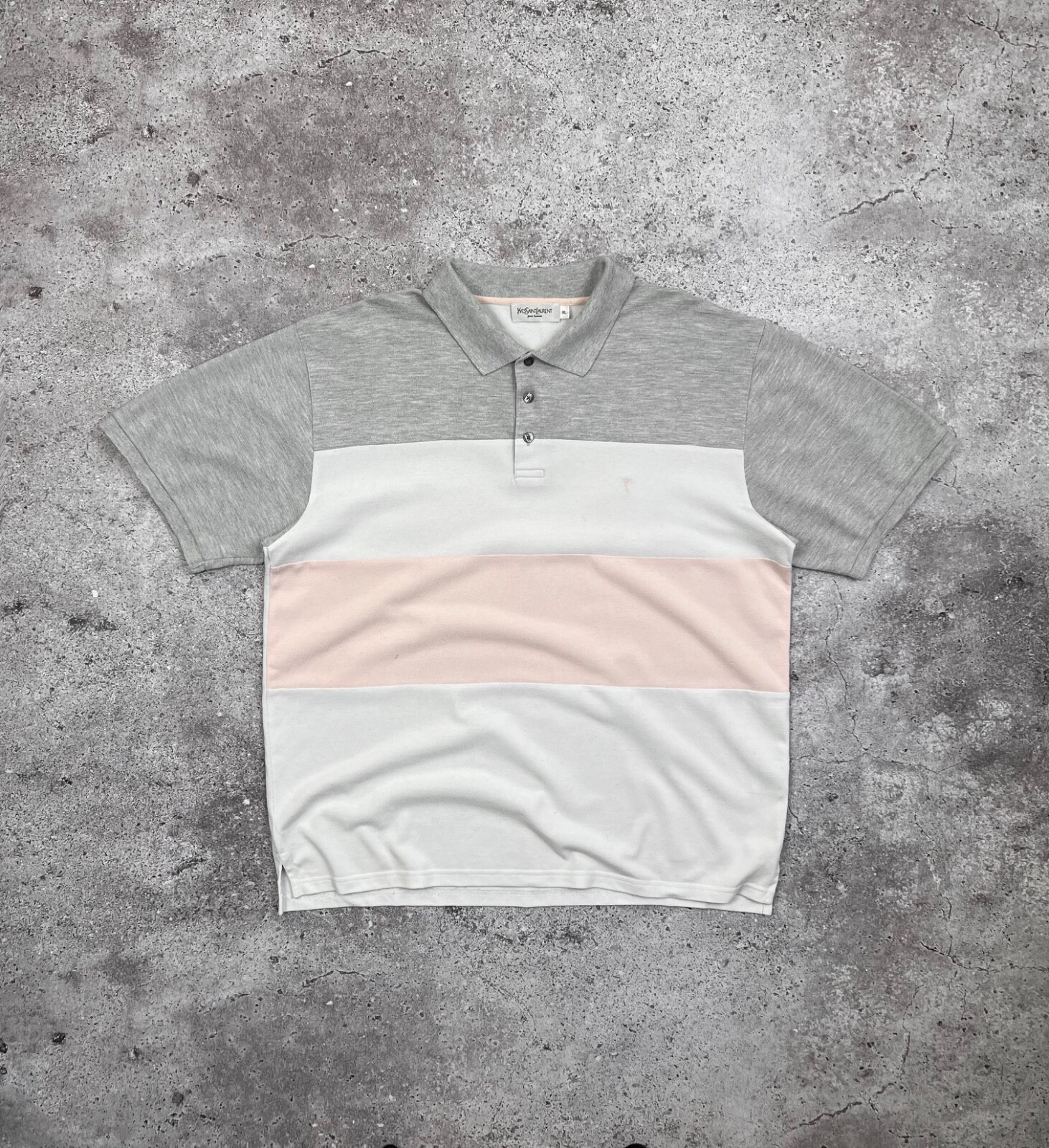 Yves Saint Laurent Polo Uomo 2XL Bianco Grigio Righe Vintage YSL