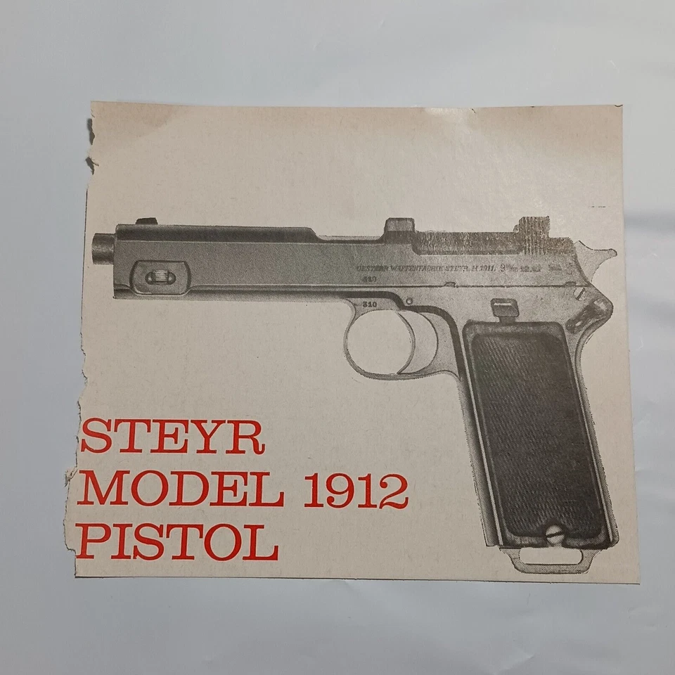 Pistola Steyr modelo 1912 1967 vintage y lista de piezas anuncio impreso - lote de 2 Foto 2 de 4