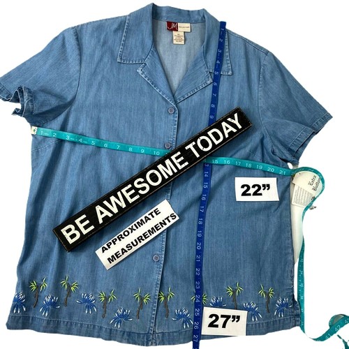 JM Collection Hemd Damen 14 Palmen Stickerei Chambray Knopfleiste Work Coast - Bild 4 von 13