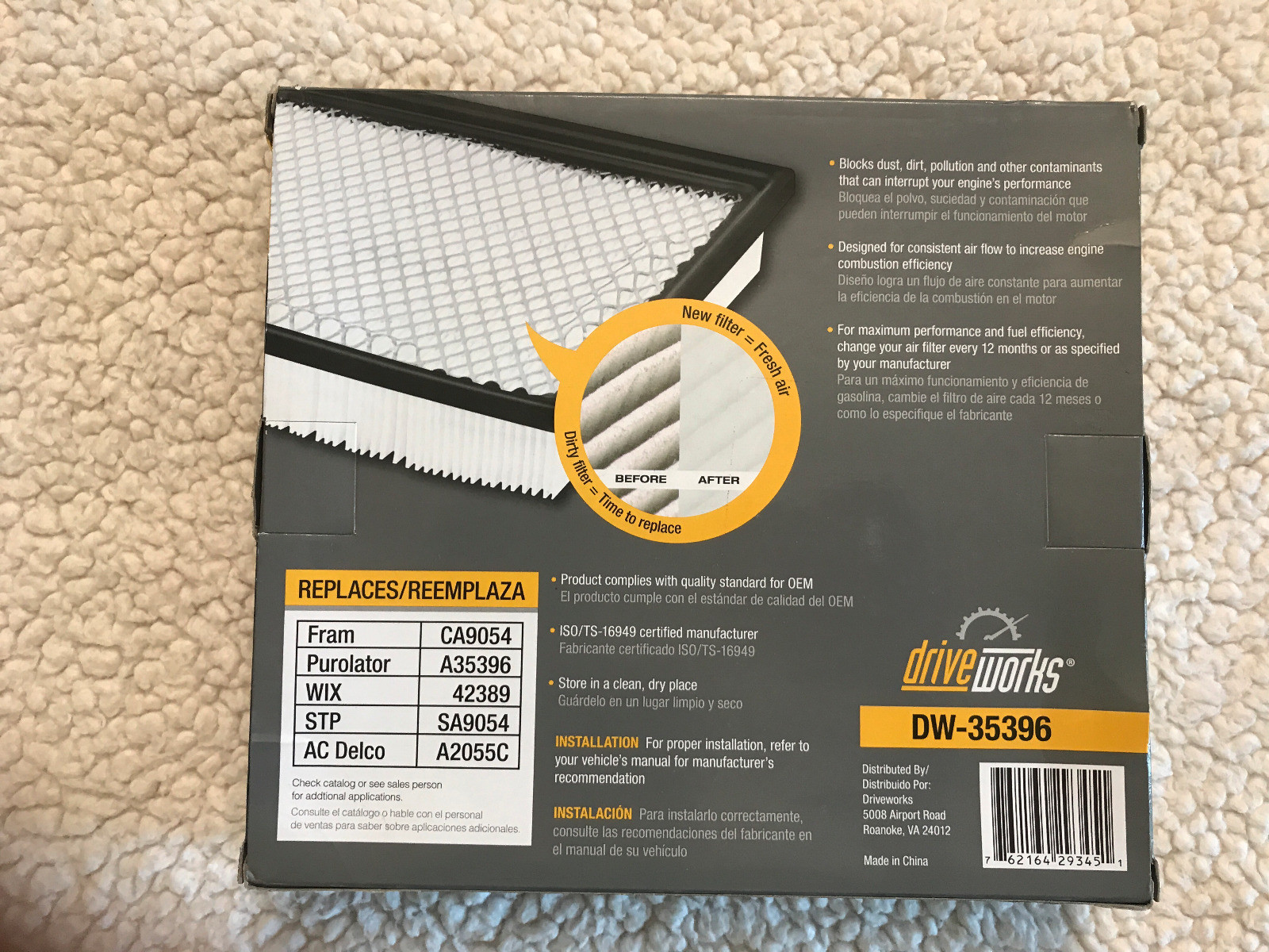 DriveWorks Air Filter DW35396 eBay
