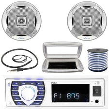Pyle 1-DIN Bluetooth Marine MP3 Radio W/White Cover, 2x 5.25 200W Max Speakers